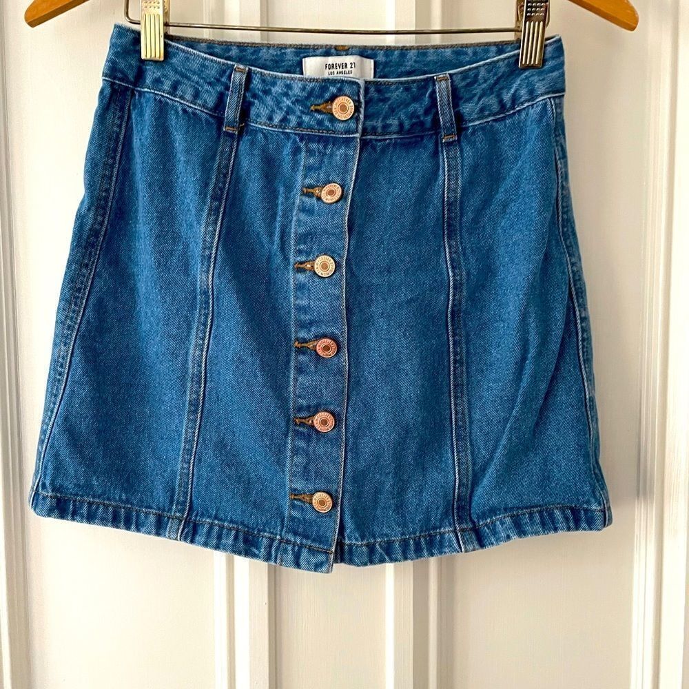 Forever 21 denim jean button down mini skirt 2